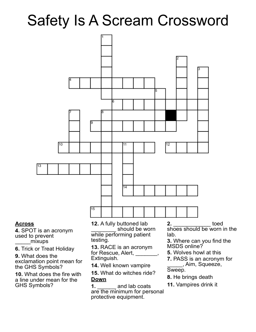 Safety Is A Scream Crossword WordMint