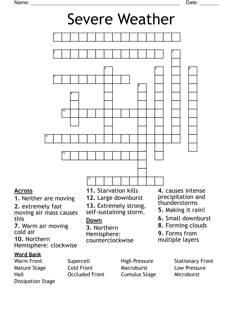 Severe Weather Crossword WordMint
