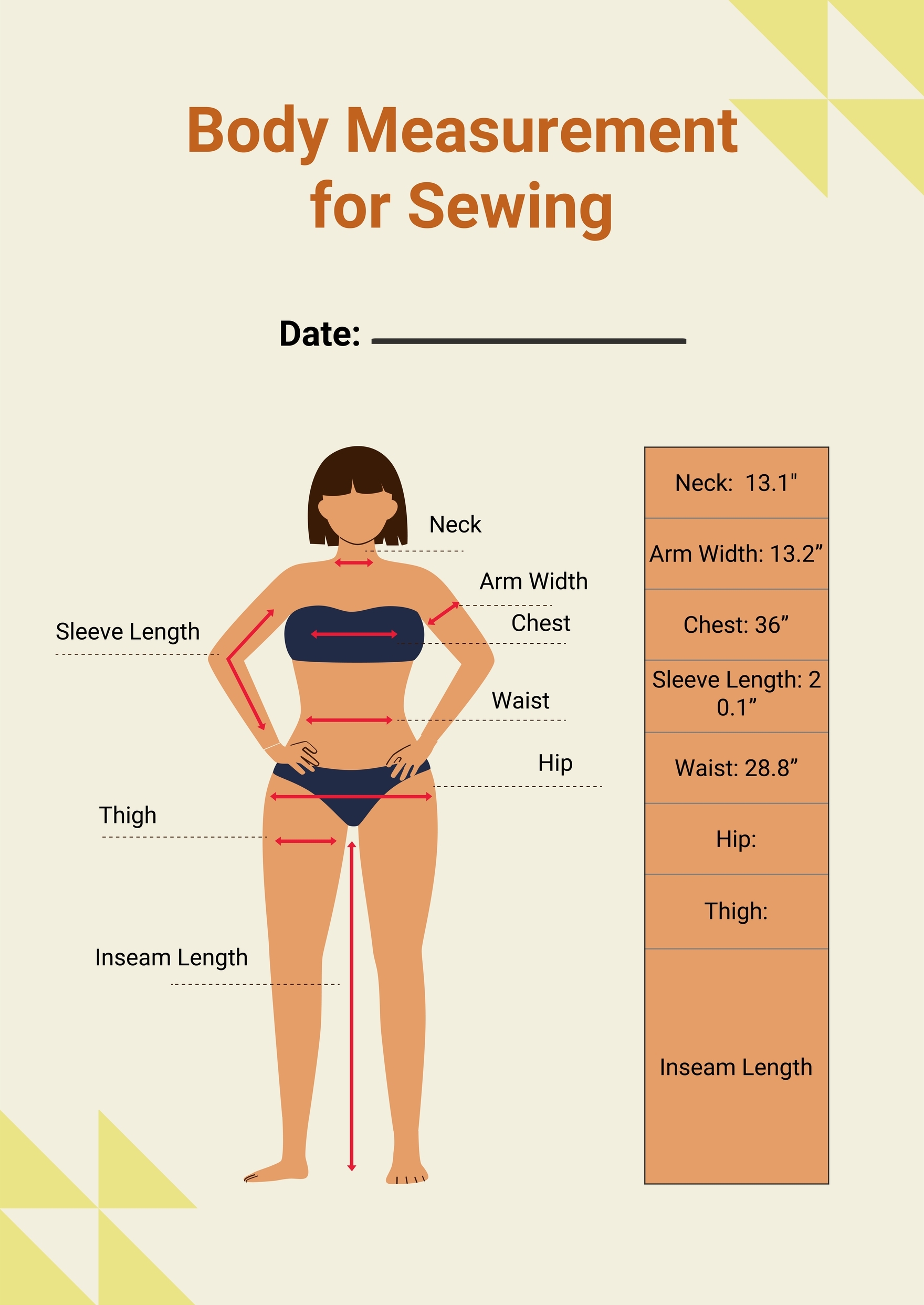 Simple Body Measurement Chart In Illustrator PDF Download Template Simple Body Measurement Chart In Illustrator PDF Download Template