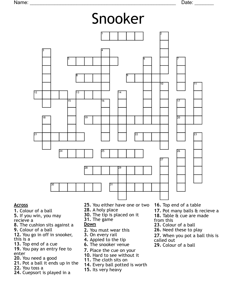 Snooker Crossword WordMint