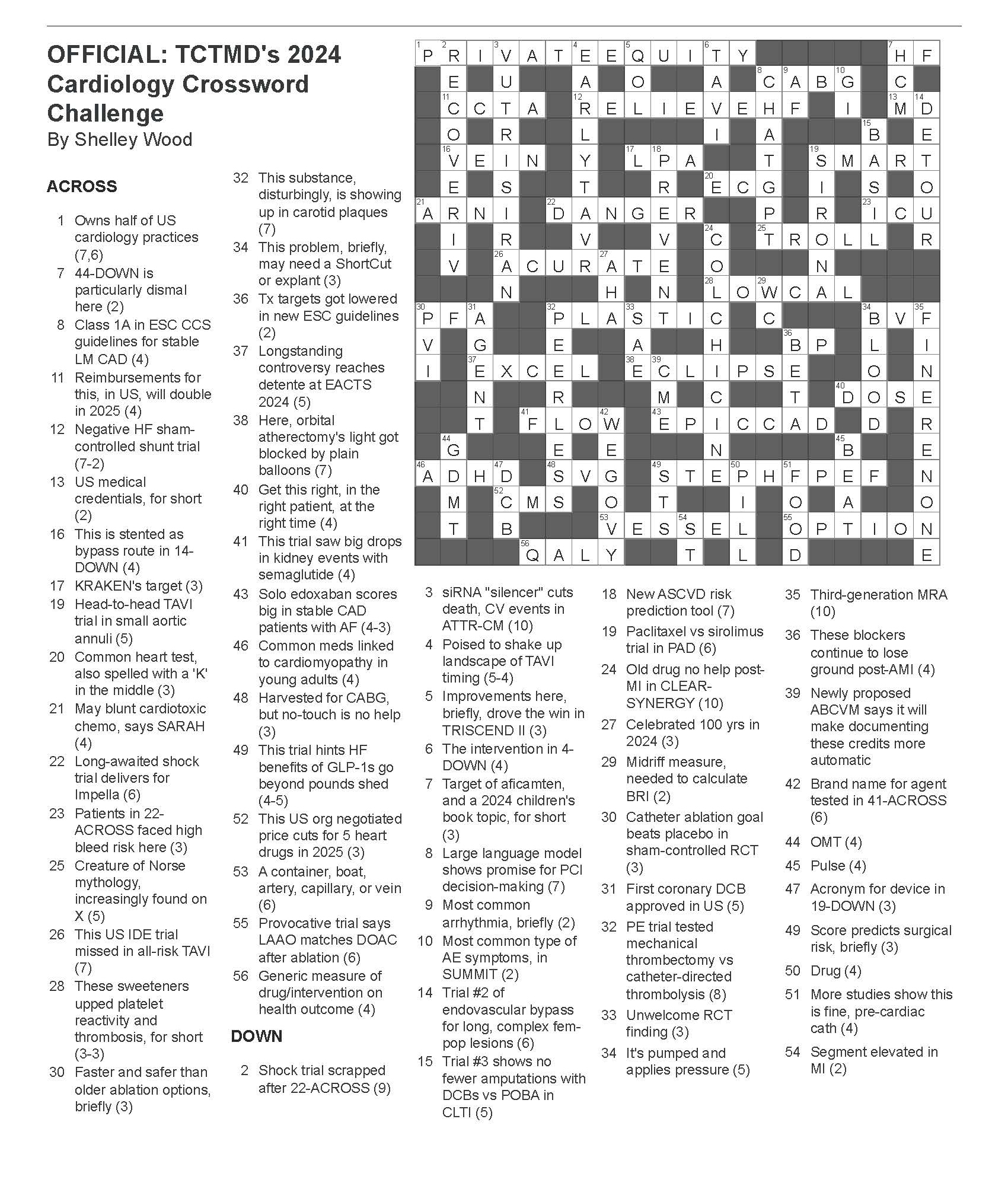 Solutions To TCTMD s 2024 Cardiology Crossword Challenge Tctmd