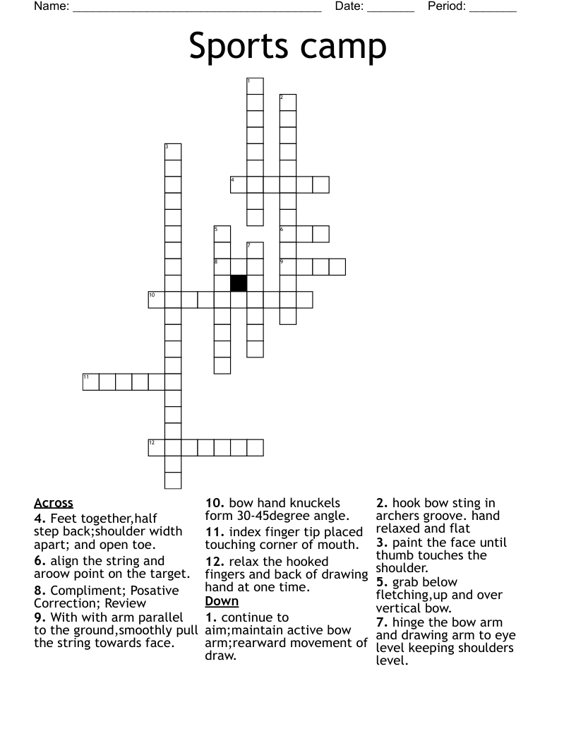 Sports Camp Crossword WordMint