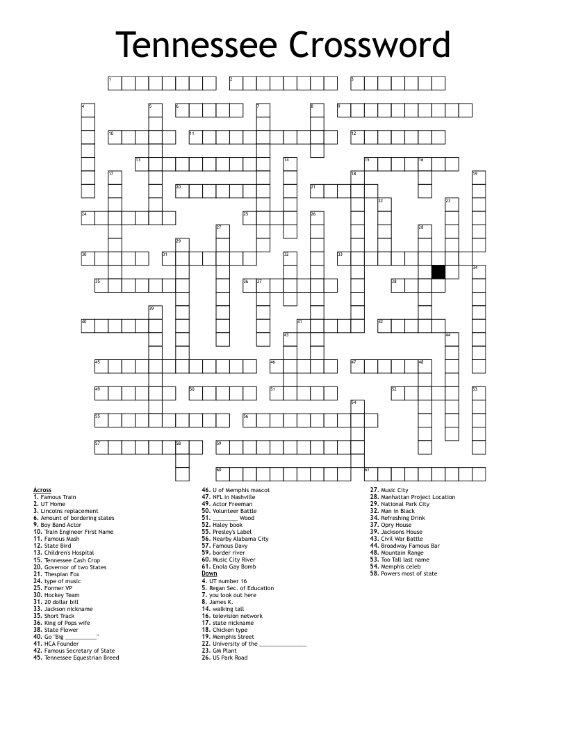 Tennessee Crossword WordMint