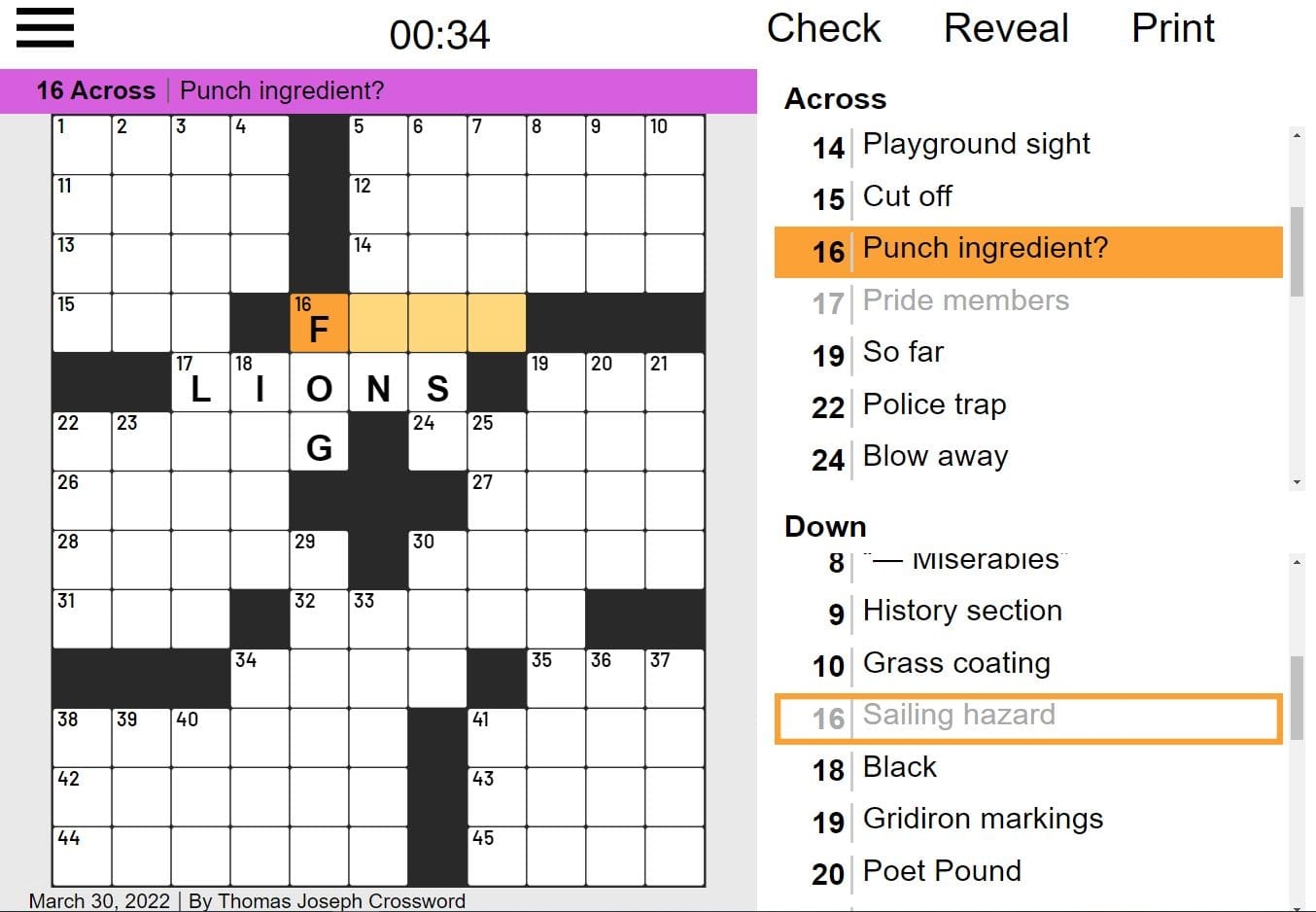 Thomas Joseph Crossword Puzzle Play Online For Free