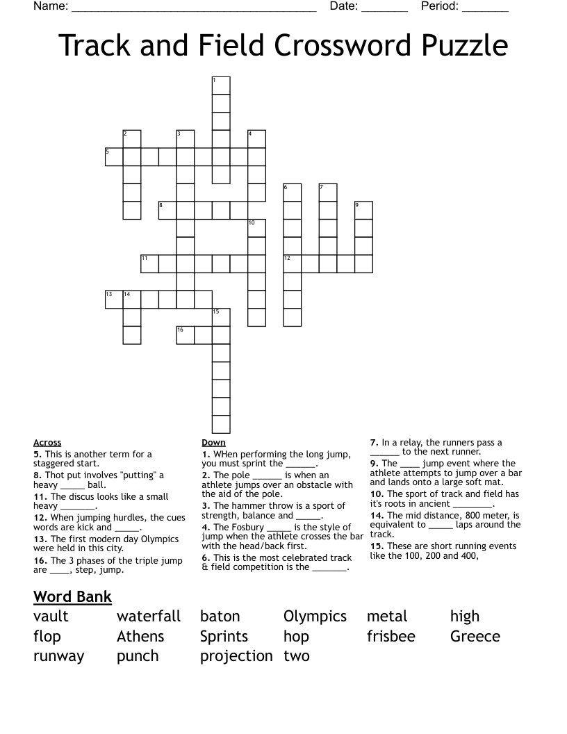 Track And Field Crossword Puzzle WordMint