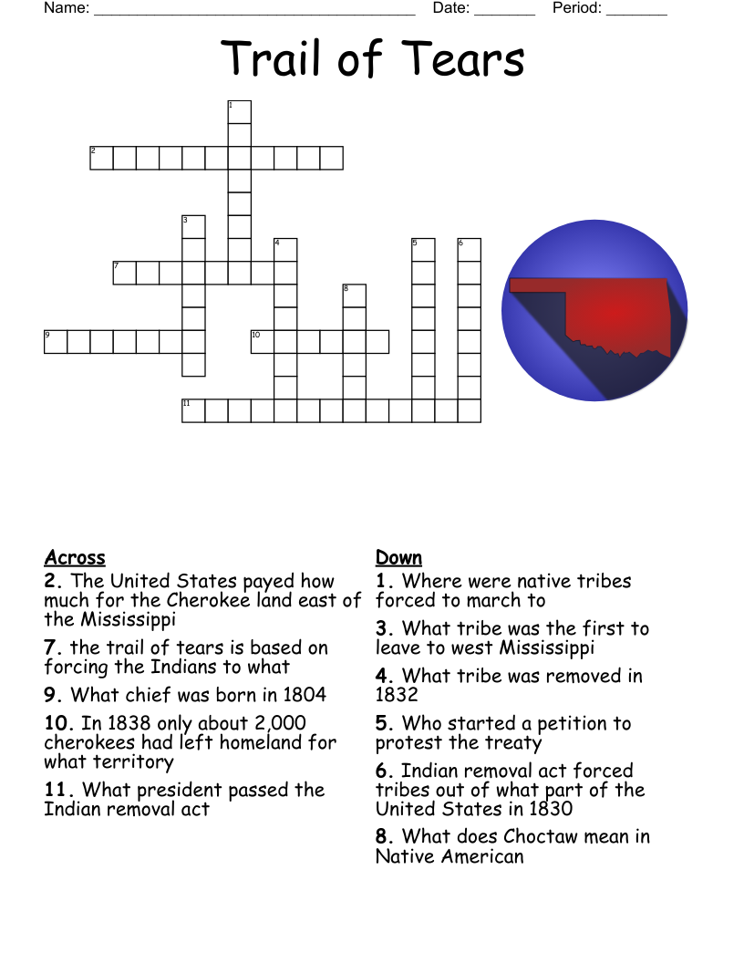 Trail Of Tears Crossword WordMint Trail Of Tears Crossword WordMint