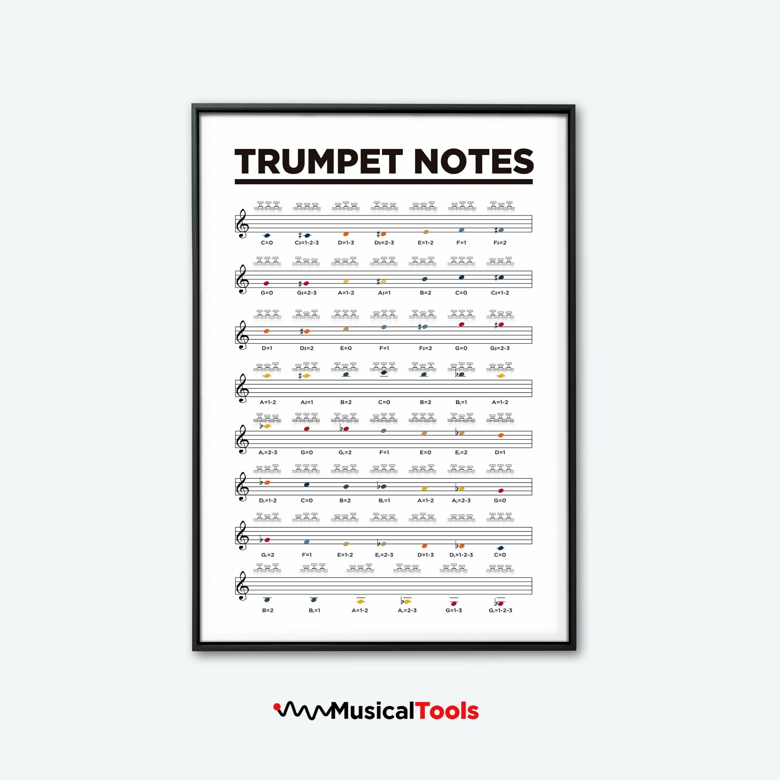 Trumpet Notes Fingering Chart Poster Printable Music Poster Learn Trumpet Basic Notes Etsy Finland