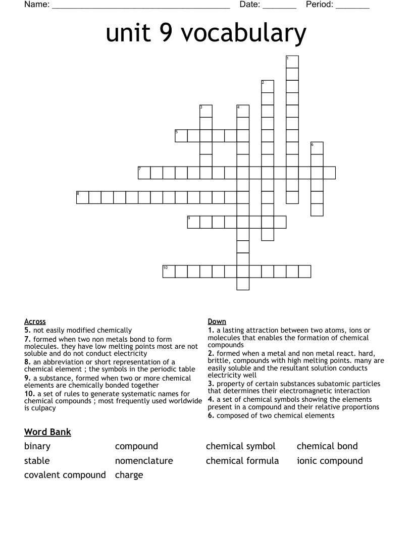 Unit 9 Vocab Crossword WordMint Unit 9 Vocab Crossword WordMint