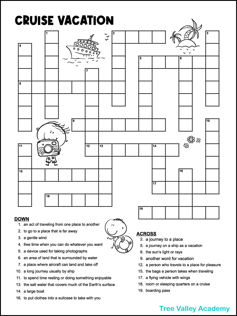 Vacation Crossword Puzzles Tree Valley Academy