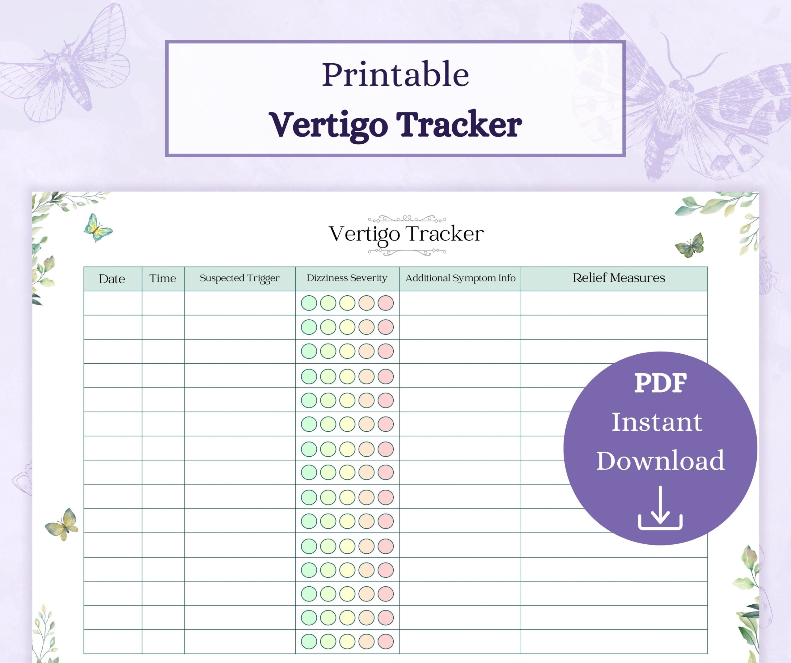 Vertigo Tracker Printable PDF Symptom Tracker Vertigo Log Chronic Illness Journal Dizziness Log Etsy