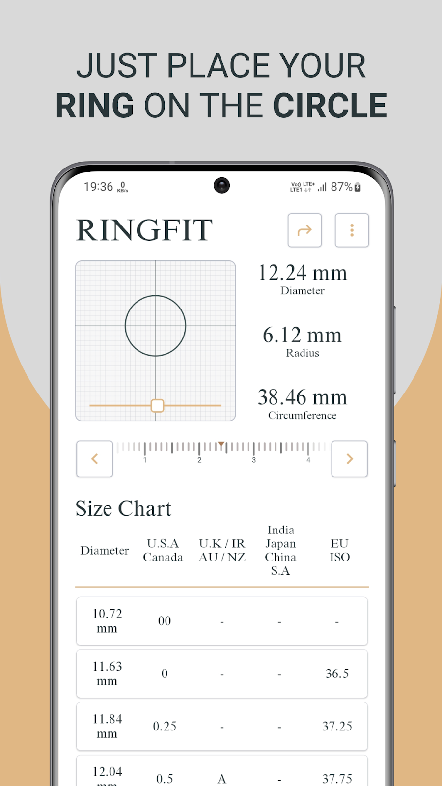 Virtual physical ring size tools