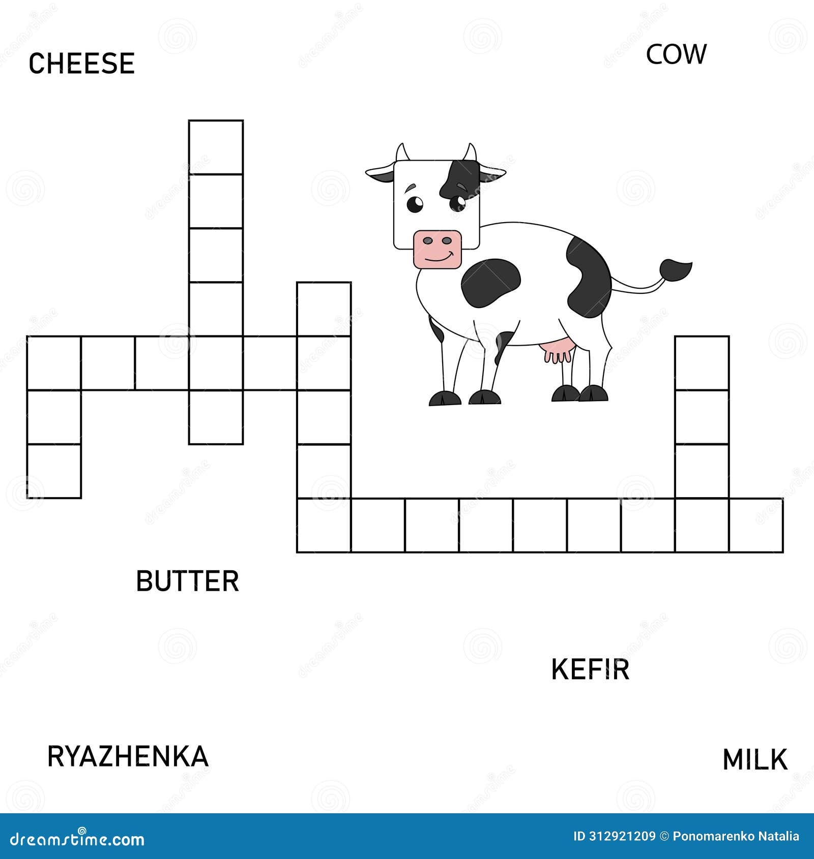 Web Farm Crossword Concept Cow And Dairy Products Stock Vector Illustration Of Milk Crossword 312921209