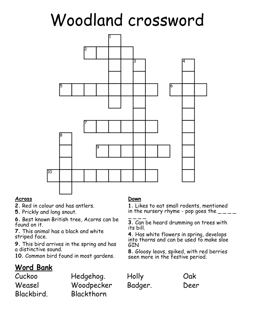 Woodland Crossword WordMint