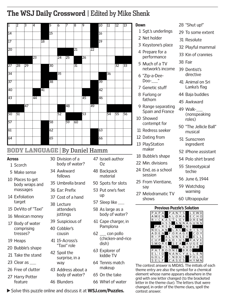 WSJ Daily Crossword Fill Out Sign Share Online PdfFiller